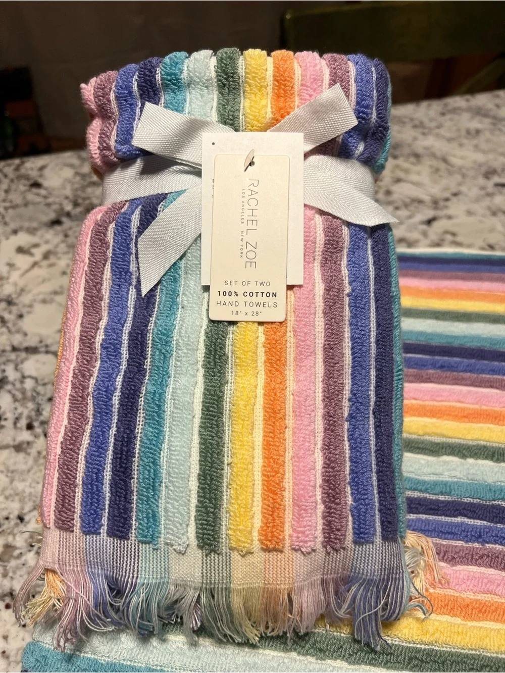 🌈Rachel Zoe Rainbow Striped Fringe Cotton Towel Set 2 Bath 4 Wash 2 Hand NWT🌈